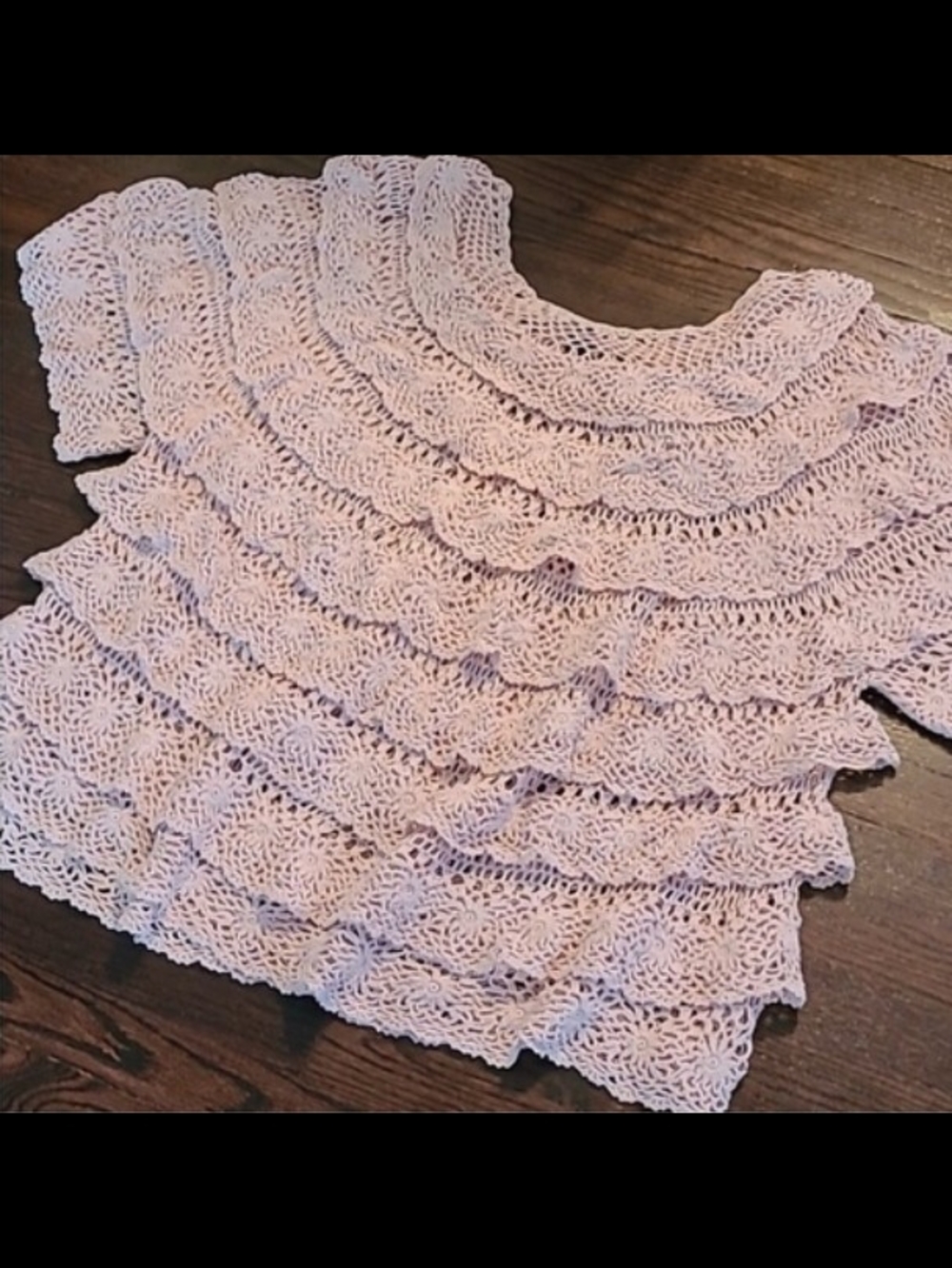 Denim&Co Pink Crochet Ruffle Short Sleeve Top